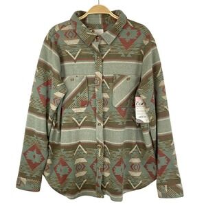 Dictionary Aztec Southwestern Shacket Shirt Jacket Women L Ocean Sage Green NWT